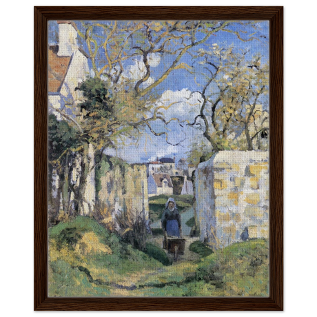 Landscape From Pontoise (1874) by Camille Pissarro – Impressionist Wall Art Print - Framed Canvas - 40x50 cm / 16x20″ - Dark wood frame