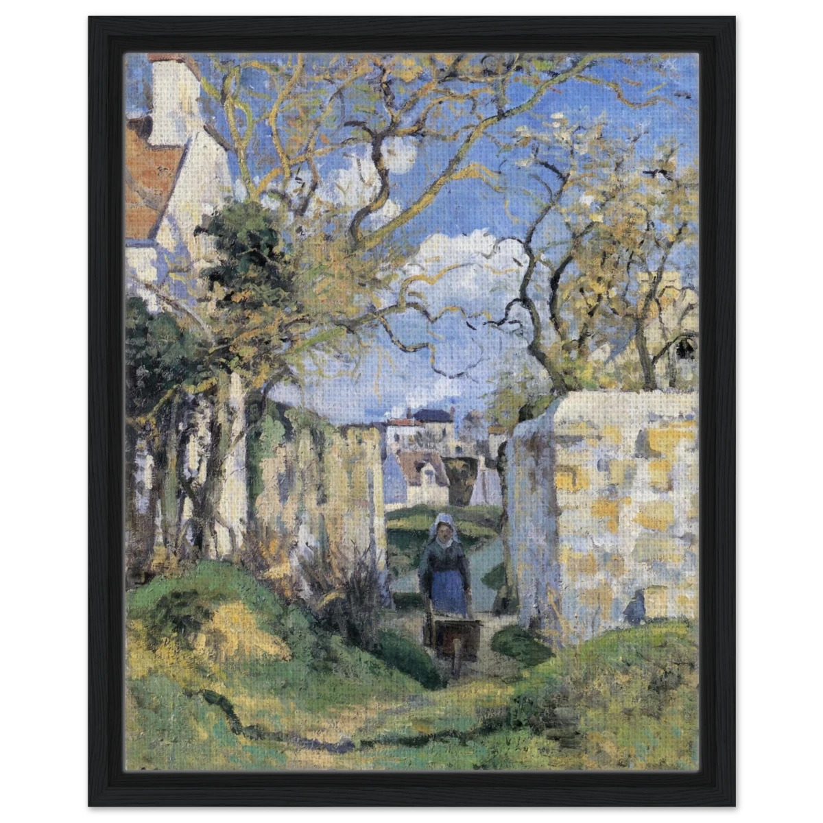 Landscape From Pontoise (1874) by Camille Pissarro – Impressionist Wall Art Print - Framed Canvas - 40x50 cm / 16x20″ - Black frame