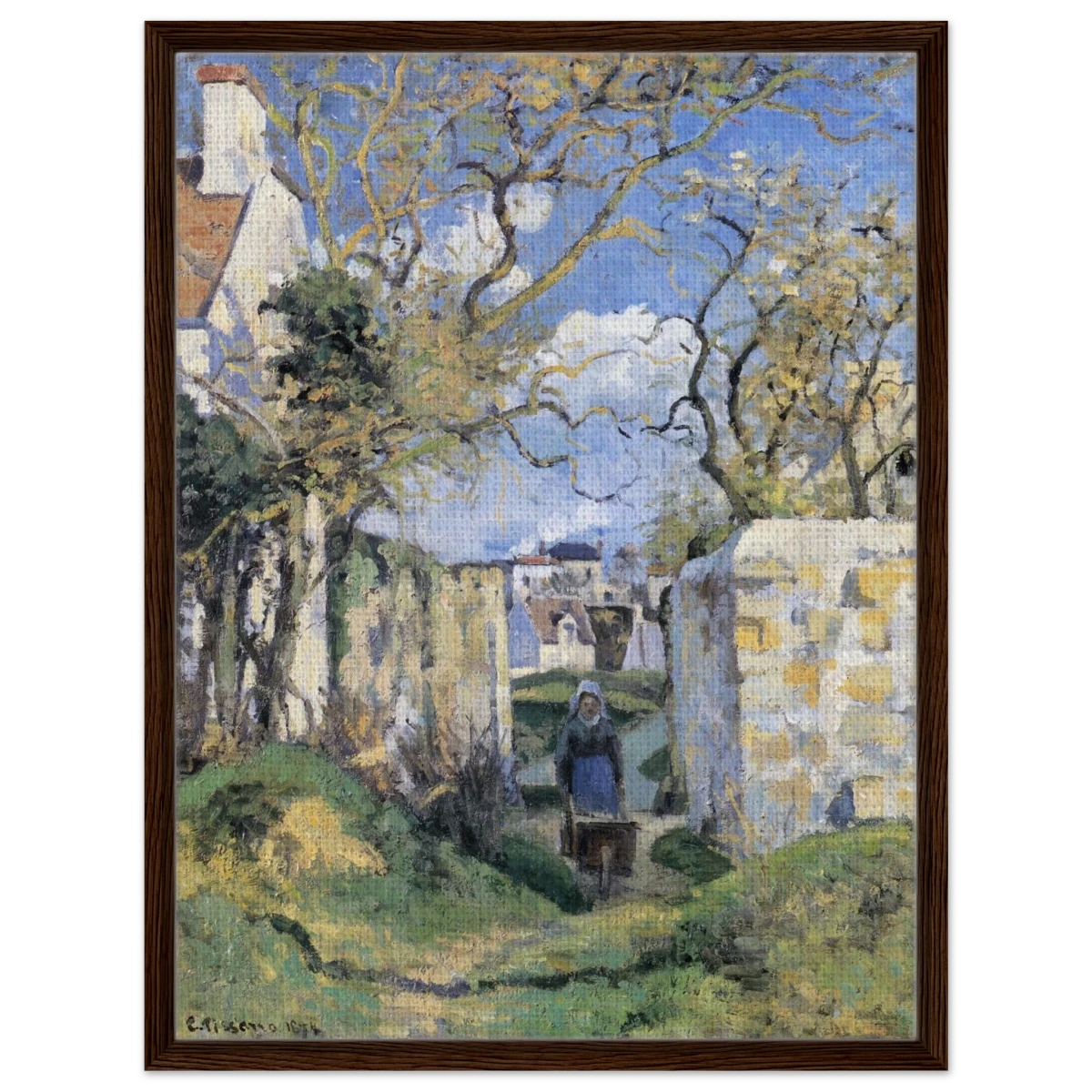 Landscape From Pontoise (1874) by Camille Pissarro – Impressionist Wall Art Print - Framed Canvas - 60x80 cm / 24x32″ - Dark wood frame