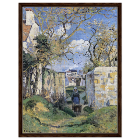 Landscape From Pontoise (1874) by Camille Pissarro – Impressionist Wall Art Print - Framed Canvas - 60x80 cm / 24x32″ - Dark wood frame
