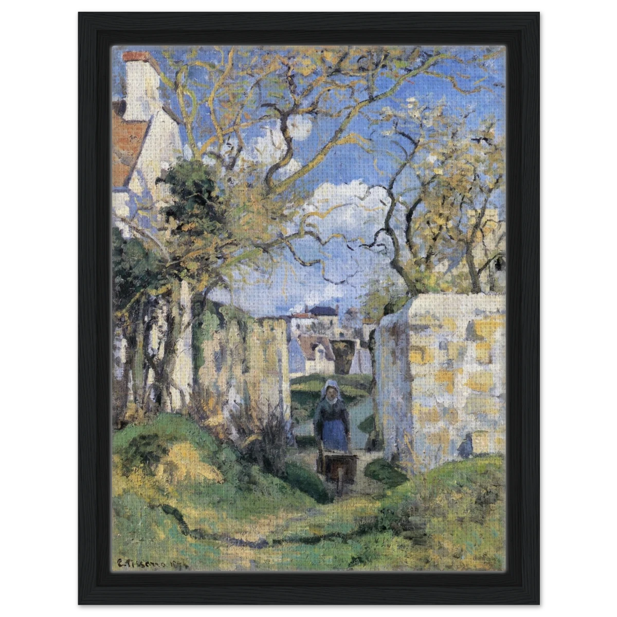 Landscape From Pontoise (1874) by Camille Pissarro – Impressionist Wall Art Print - Framed Canvas - 30x40 cm / 12x16″ - Black frame
