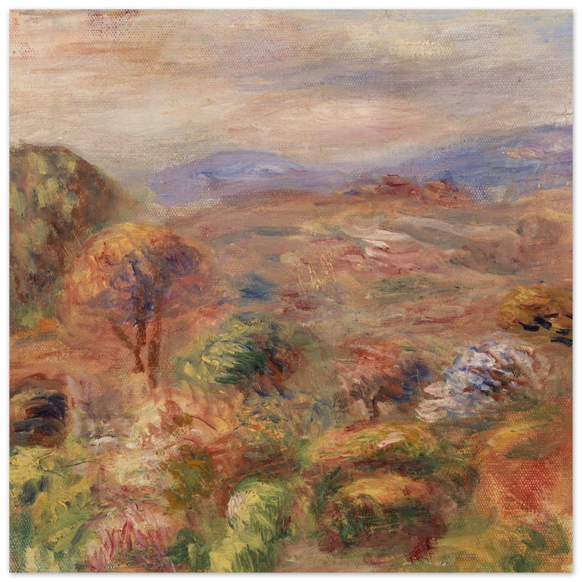 "Landscape (Paysage)" by Pierre - Auguste Renoir – Impressionist Wall Art Print | French Countryside - Wood Prints - 20x20 cm / 8x8″ - 