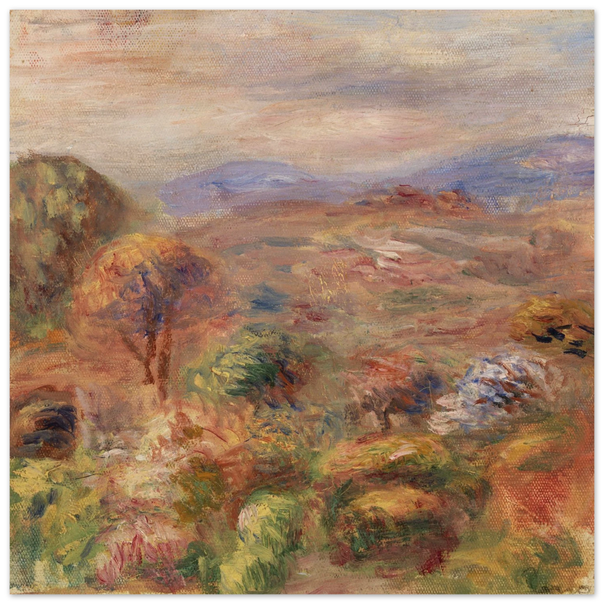 "Landscape (Paysage)" by Pierre - Auguste Renoir – Impressionist Wall Art Print | French Countryside - Wood Prints - 40x40 cm / 16x16″ - 