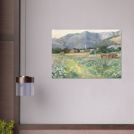 Landscape with a blooming meadow by Július Zorkóczy - Brushed Aluminum Print - 70x100 cm / 28x40″ - 