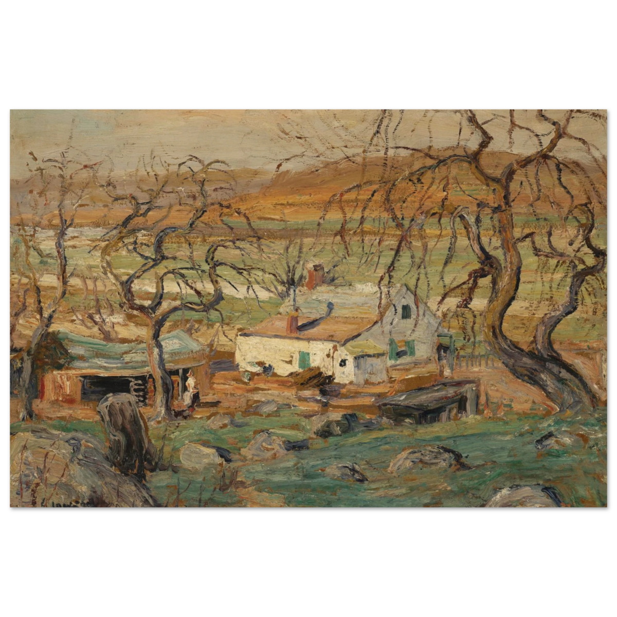 Landscape with Gnarled Trees by Ernest Lawson | Nature Wall art Print - Wood Prints - 20x30 cm / 8x12″ - 