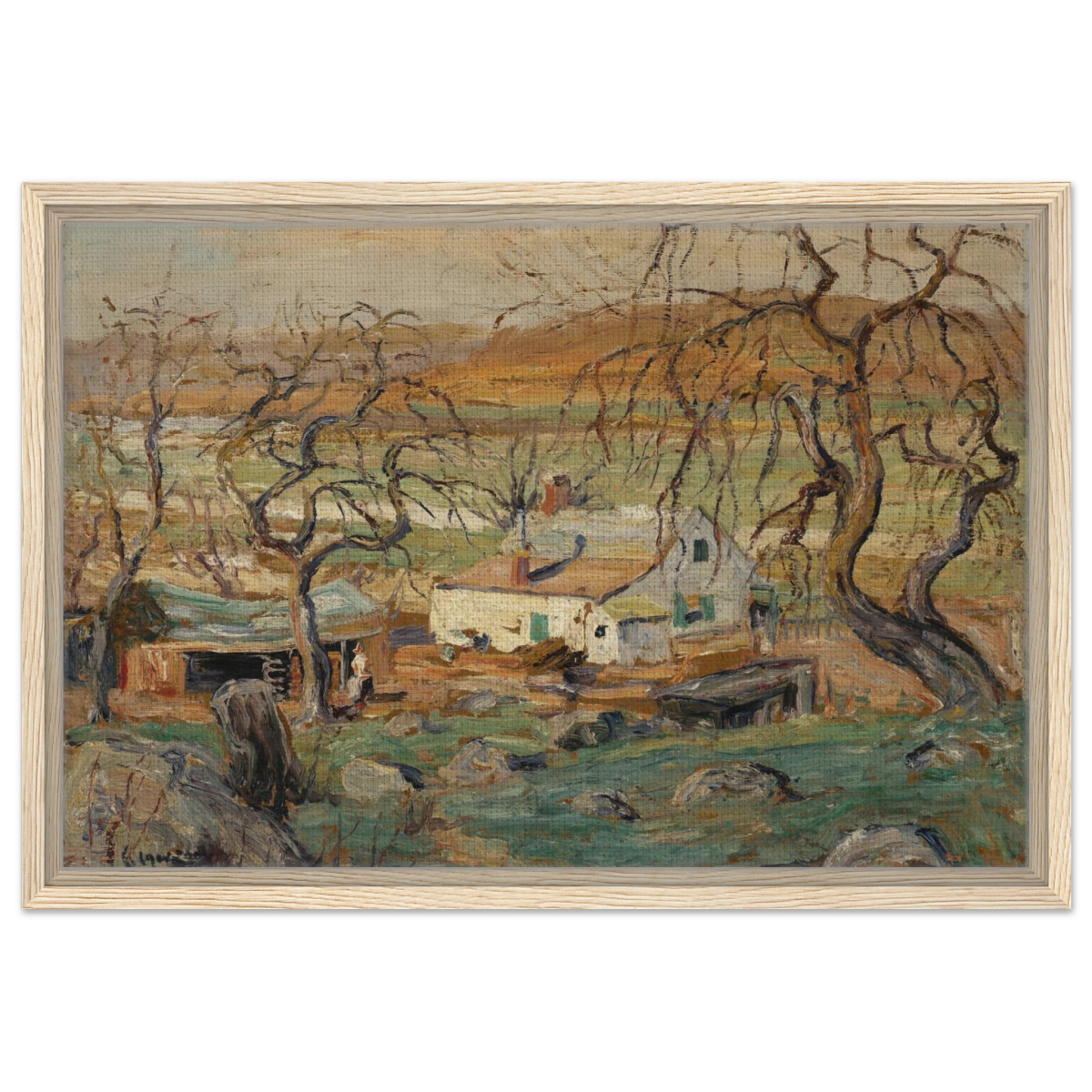 Landscape with Gnarled Trees by Ernest Lawson | Nature Wall art Print - Framed Canvas - 40x60 cm / 16x24″ - Wood frame