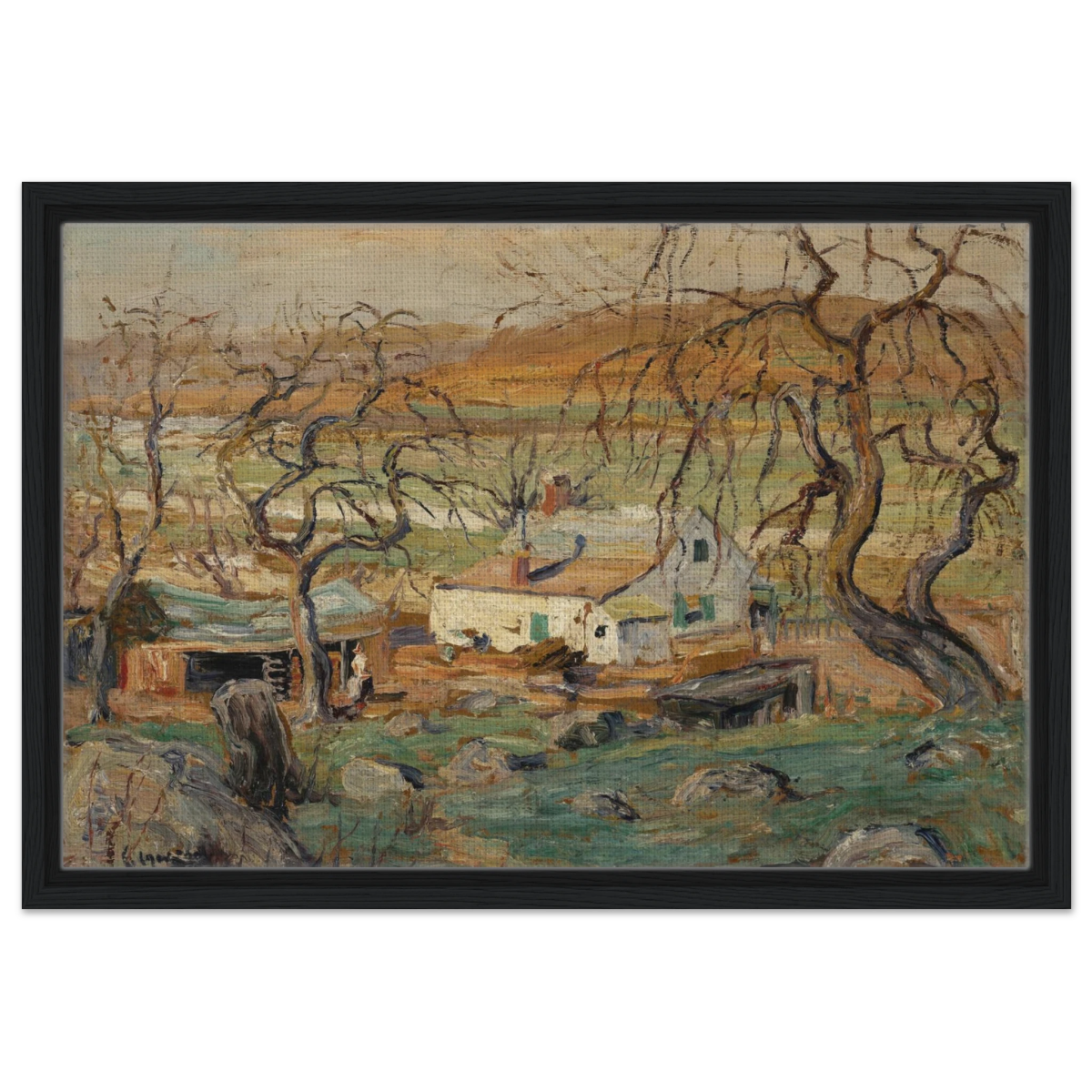 Landscape with Gnarled Trees by Ernest Lawson | Nature Wall art Print - Framed Canvas - 40x60 cm / 16x24″ - Black frame