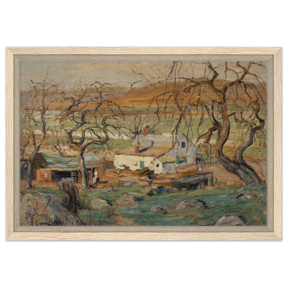 Landscape with Gnarled Trees by Ernest Lawson | Nature Wall art Print - Framed Canvas - 30x45 cm / 12x18″ - Wood frame