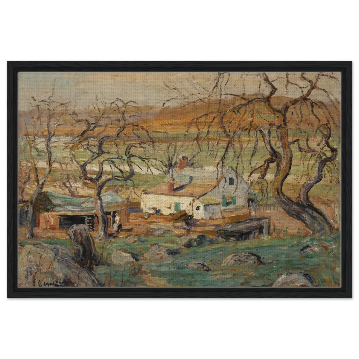 Landscape with Gnarled Trees by Ernest Lawson | Nature Wall art Print - Framed Canvas - 50x75 cm / 20x30″ - Black frame