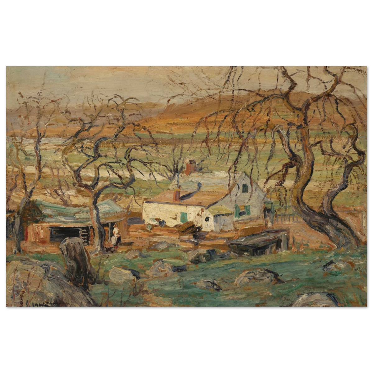 Landscape with Gnarled Trees by Ernest Lawson | Nature Wall art Print - Wood Prints - 30x45 cm / 12x18″ - 