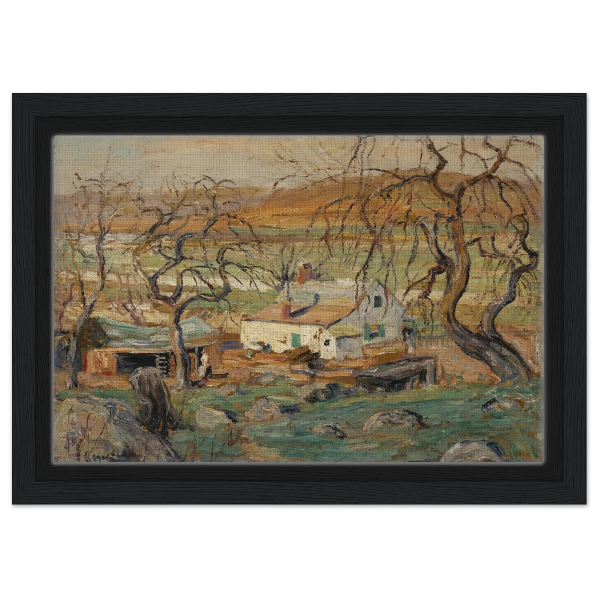 Landscape with Gnarled Trees by Ernest Lawson | Nature Wall art Print - Framed Canvas - 20x30 cm / 8x12″ - Black frame