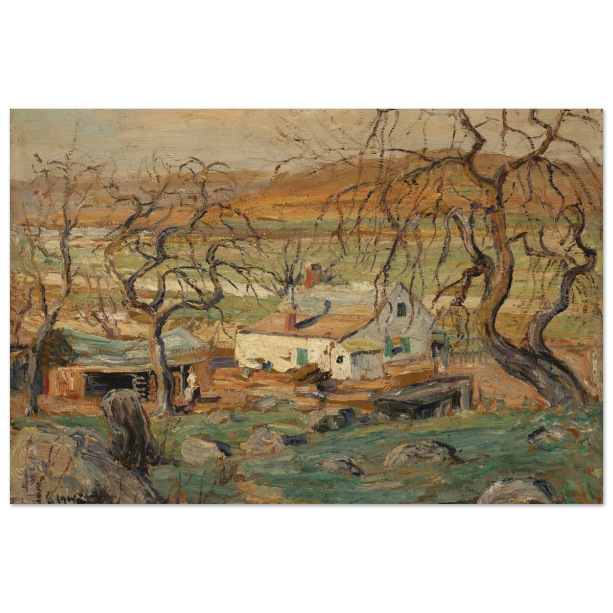 Landscape with Gnarled Trees by Ernest Lawson | Nature Wall art Print - Wood Prints - 50x75 cm / 20x30″ - 