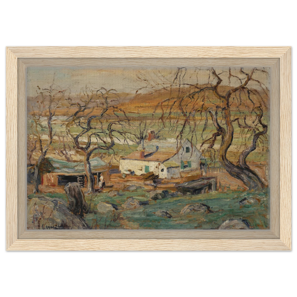 Landscape with Gnarled Trees by Ernest Lawson | Nature Wall art Print - Framed Canvas - 20x30 cm / 8x12″ - Wood frame