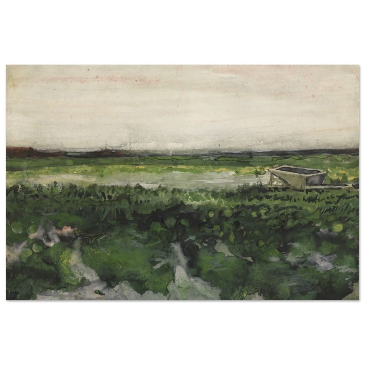 Landscape with Wheelbarrow (1883) by Vincent Van Gogh | Vintage wall art print - Wood Prints - 60x90 cm / 24x36″ - 
