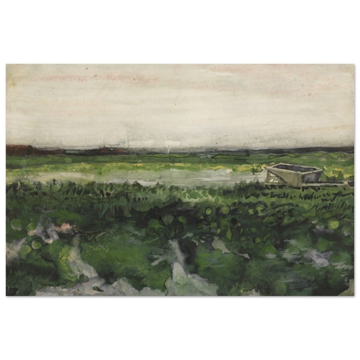 Landscape with Wheelbarrow (1883) by Vincent Van Gogh | Vintage wall art print - Wood Prints - 40x60 cm / 16x24″ - 
