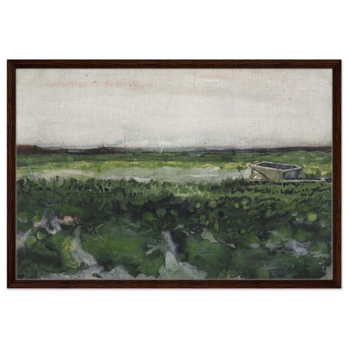 Landscape with Wheelbarrow (1883) by Vincent Van Gogh | Vintage wall art print - Framed Canvas - 60x90 cm / 24x36″ - Dark wood frame