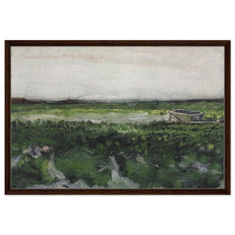 Landscape with Wheelbarrow (1883) by Vincent Van Gogh | Vintage wall art print - Framed Canvas - 60x90 cm / 24x36″ - Dark wood frame