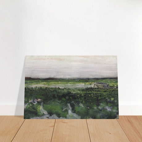 Landscape with Wheelbarrow (1883) by Vincent Van Gogh | Vintage wall art print - Brushed Aluminum Print - 30x45 cm / 12x18″ - 