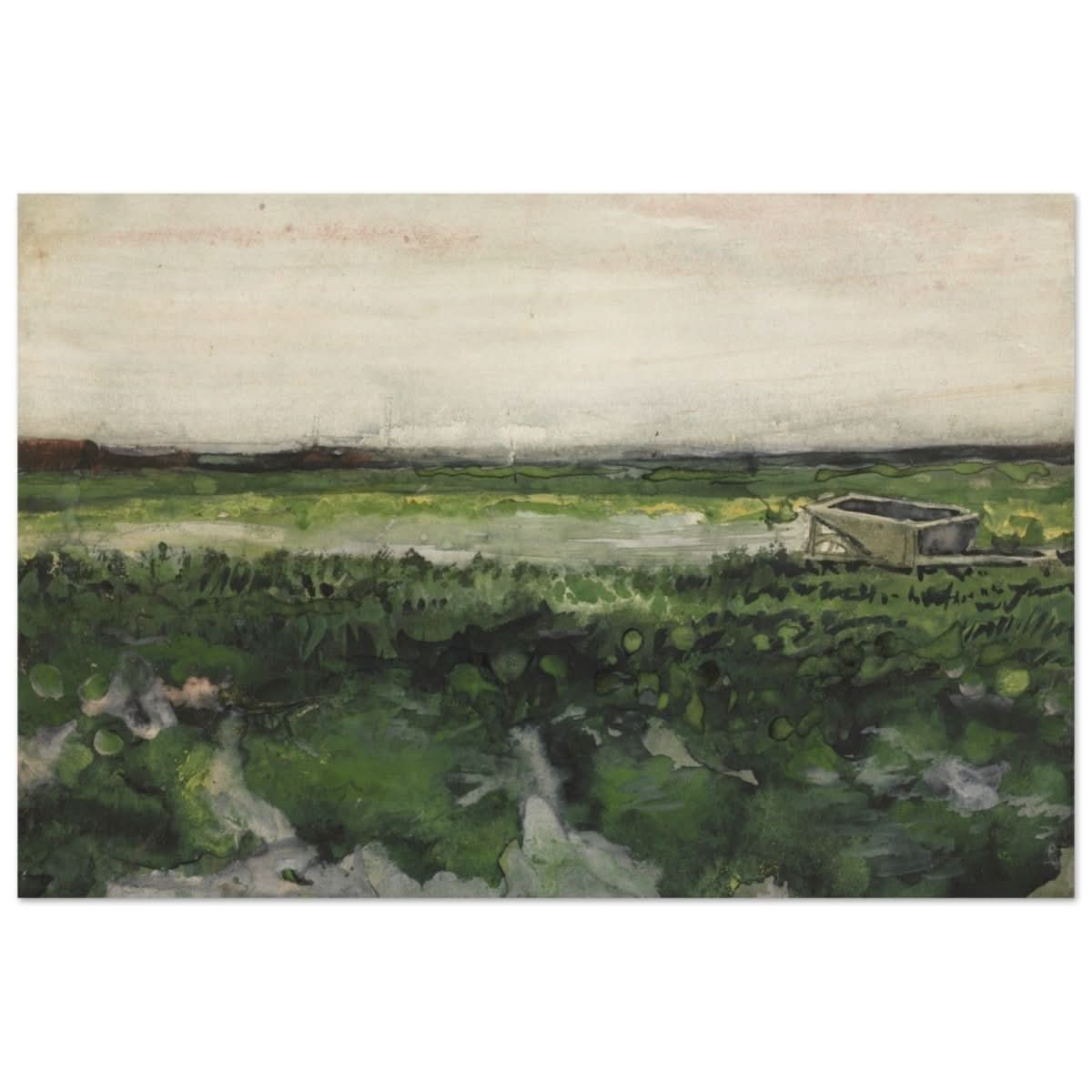 Landscape with Wheelbarrow (1883) by Vincent Van Gogh | Vintage wall art print - Wood Prints - 30x45 cm / 12x18″ - 