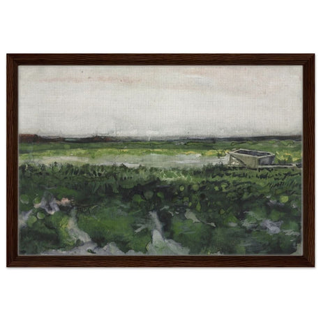 Landscape with Wheelbarrow (1883) by Vincent Van Gogh | Vintage wall art print - Framed Canvas - 40x60 cm / 16x24″ - Dark wood frame