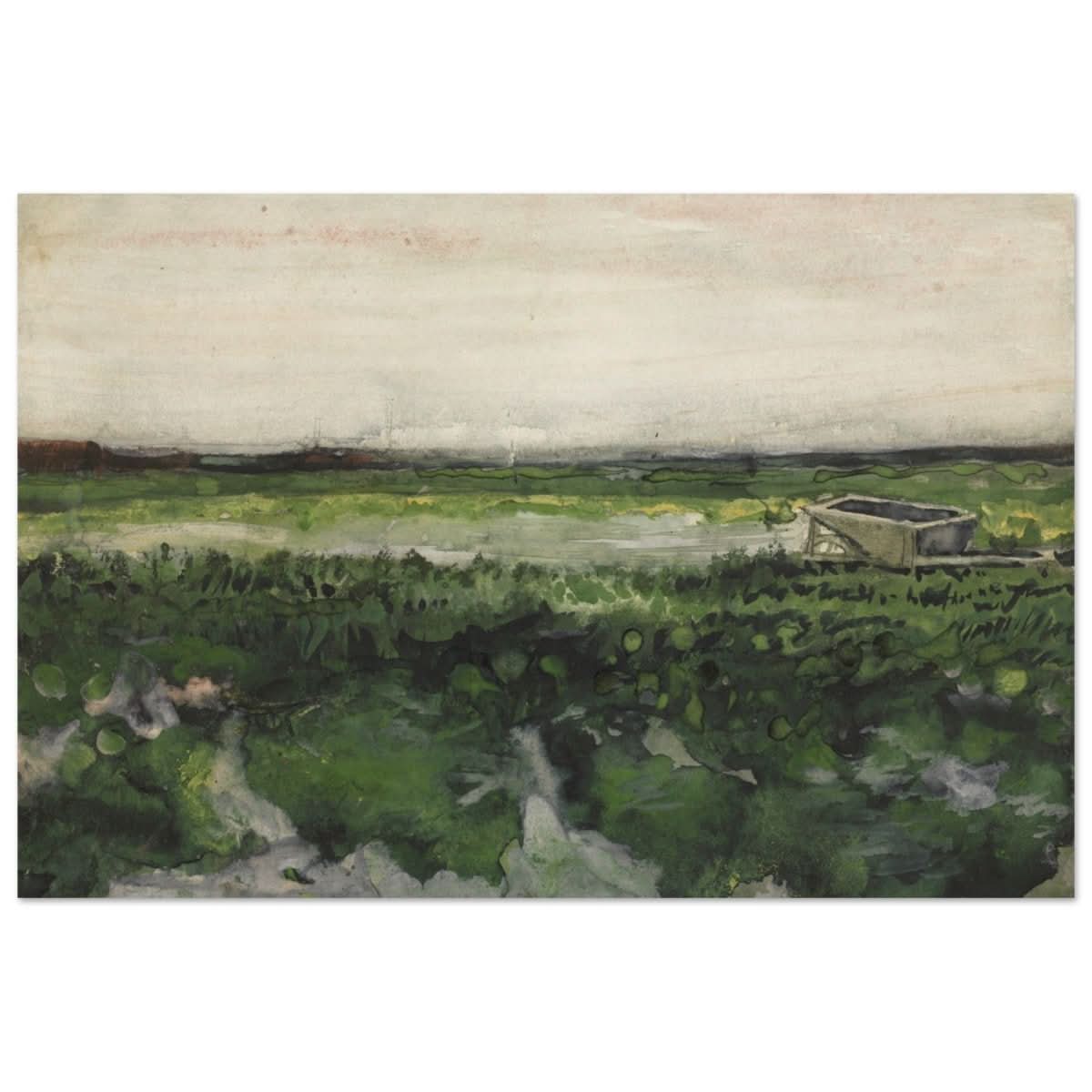 Landscape with Wheelbarrow (1883) by Vincent Van Gogh | Vintage wall art print - Wood Prints - 50x75 cm / 20x30″ - 