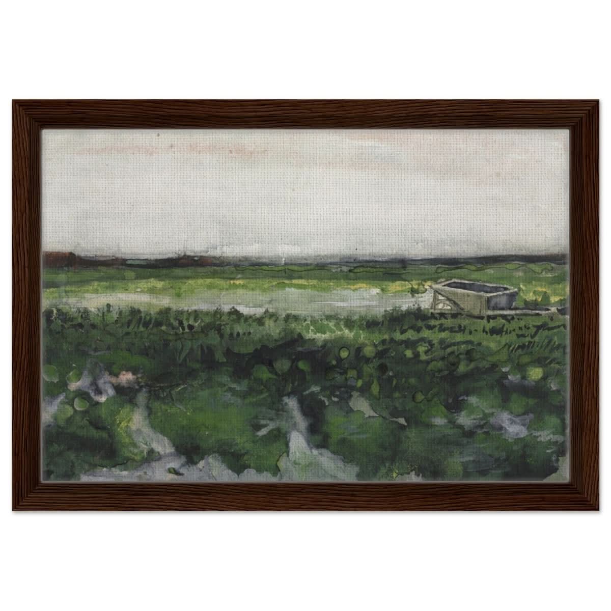 Landscape with Wheelbarrow (1883) by Vincent Van Gogh | Vintage wall art print - Framed Canvas - 30x45 cm / 12x18″ - Dark wood frame