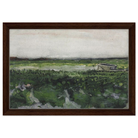 Landscape with Wheelbarrow (1883) by Vincent Van Gogh | Vintage wall art print - Framed Canvas - 30x45 cm / 12x18″ - Dark wood frame