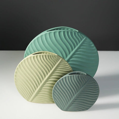 Leaf Ornament Ceramic Vase Collection – Modern Porcelain Decorative Vases - Small Leaf Vase - Dark Green - 