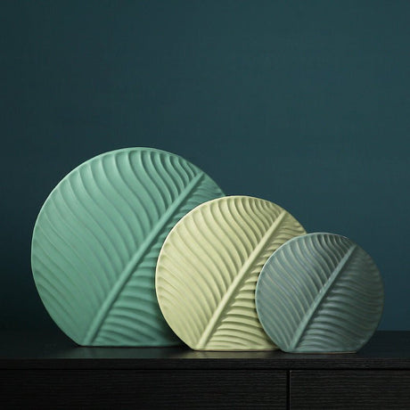 Leaf Ornament Ceramic Vase Collection – Modern Porcelain Decorative Vases - Small Leaf Vase - Dark Green - 