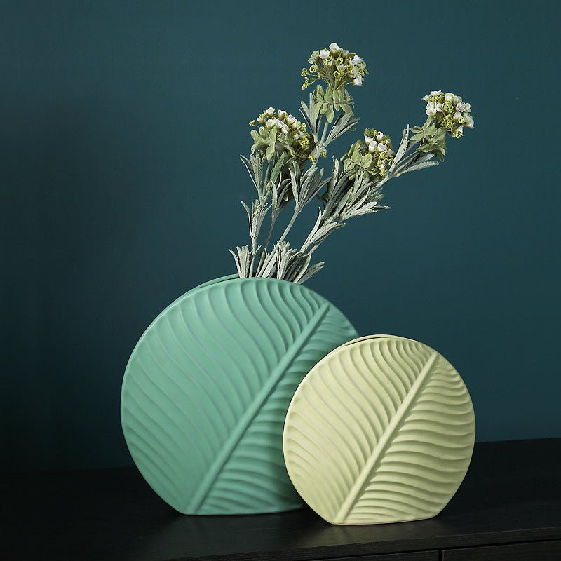 Leaf Ornament Ceramic Vase Collection – Modern Porcelain Decorative Vases - Small Leaf Vase - Dark Green - 
