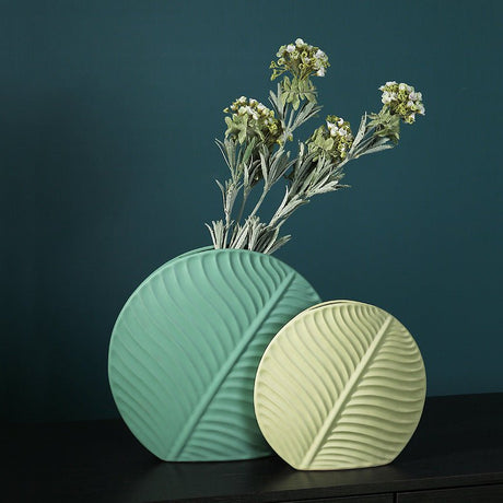 Leaf Ornament Ceramic Vase Collection – Modern Porcelain Decorative Vases - Small Leaf Vase - Dark Green - 