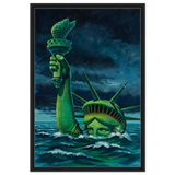 "Liberty Submerged" – Surreal Political Apocalypse Art | Statement Wall Art Print - Framed Canvas - 60x90 cm / 24x36″ - Black frame
