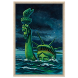 "Liberty Submerged" – Surreal Political Apocalypse Art | Statement Wall Art Print - Framed Canvas - 60x90 cm / 24x36″ - Wood frame