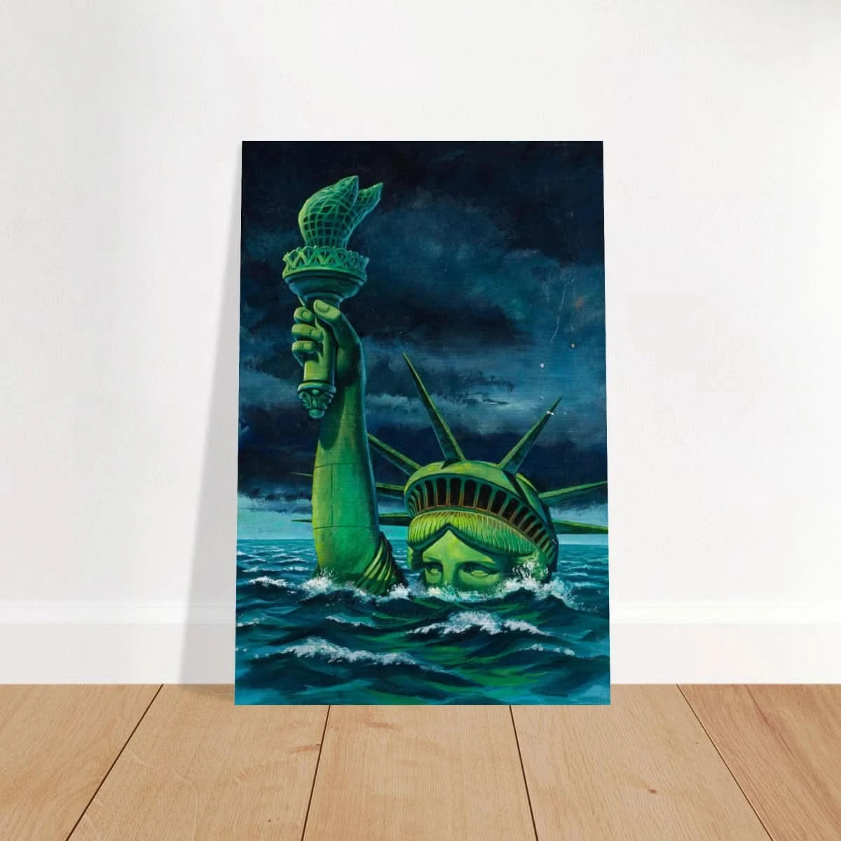 "Liberty Submerged" – Surreal Political Apocalypse Art | Statement Wall Art Print - Brushed Aluminum Print - 30x45 cm / 12x18″ - 