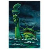 "Liberty Submerged" – Surreal Political Apocalypse Art | Statement Wall Art Print - Wood Prints - 20x30 cm / 8x12″ - 