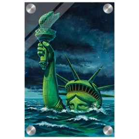 "Liberty Submerged" – Surreal Political Apocalypse Art | Statement Wall Art Print - Acrylic Print - 20x30 cm / 8x12″ - 