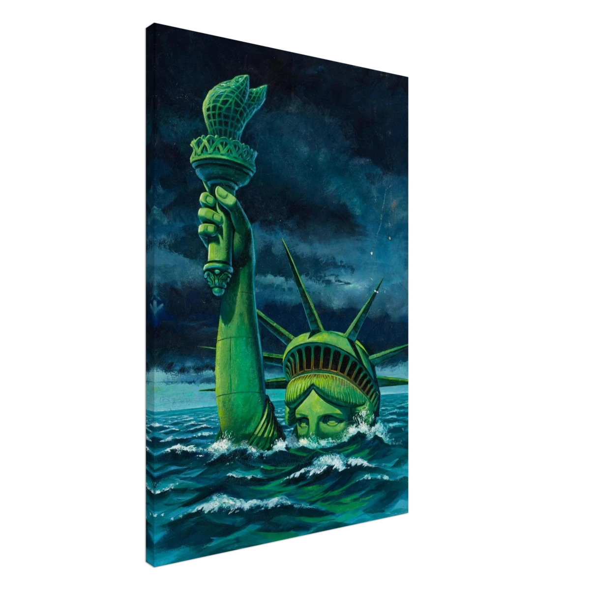 "Liberty Submerged" – Surreal Political Apocalypse Art | Statement Wall Art Print - Canvas - 60x90 cm / 24x36″ - 