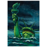 "Liberty Submerged" – Surreal Political Apocalypse Art | Statement Wall Art Print - Wood Prints - 70x100 cm / 28x40″ - 