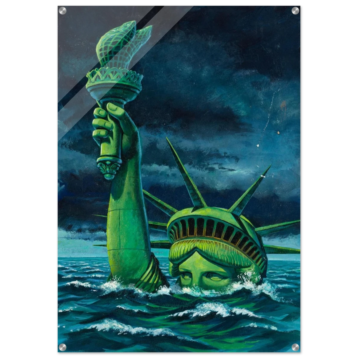 "Liberty Submerged" – Surreal Political Apocalypse Art | Statement Wall Art Print - Acrylic Print - 70x100 cm / 28x40″ - 