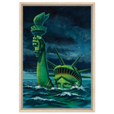"Liberty Submerged" – Surreal Political Apocalypse Art | Statement Wall Art Print - Framed Canvas - 50x75 cm / 20x30″ - Wood frame