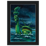 "Liberty Submerged" – Surreal Political Apocalypse Art | Statement Wall Art Print - Framed Canvas - 20x30 cm / 8x12″ - Black frame