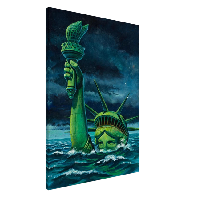 "Liberty Submerged" – Surreal Political Apocalypse Art | Statement Wall Art Print - Canvas - 70x100 cm / 28x40″ - 
