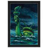 "Liberty Submerged" – Surreal Political Apocalypse Art | Statement Wall Art Print - Framed Canvas - 30x45 cm / 12x18″ - Black frame