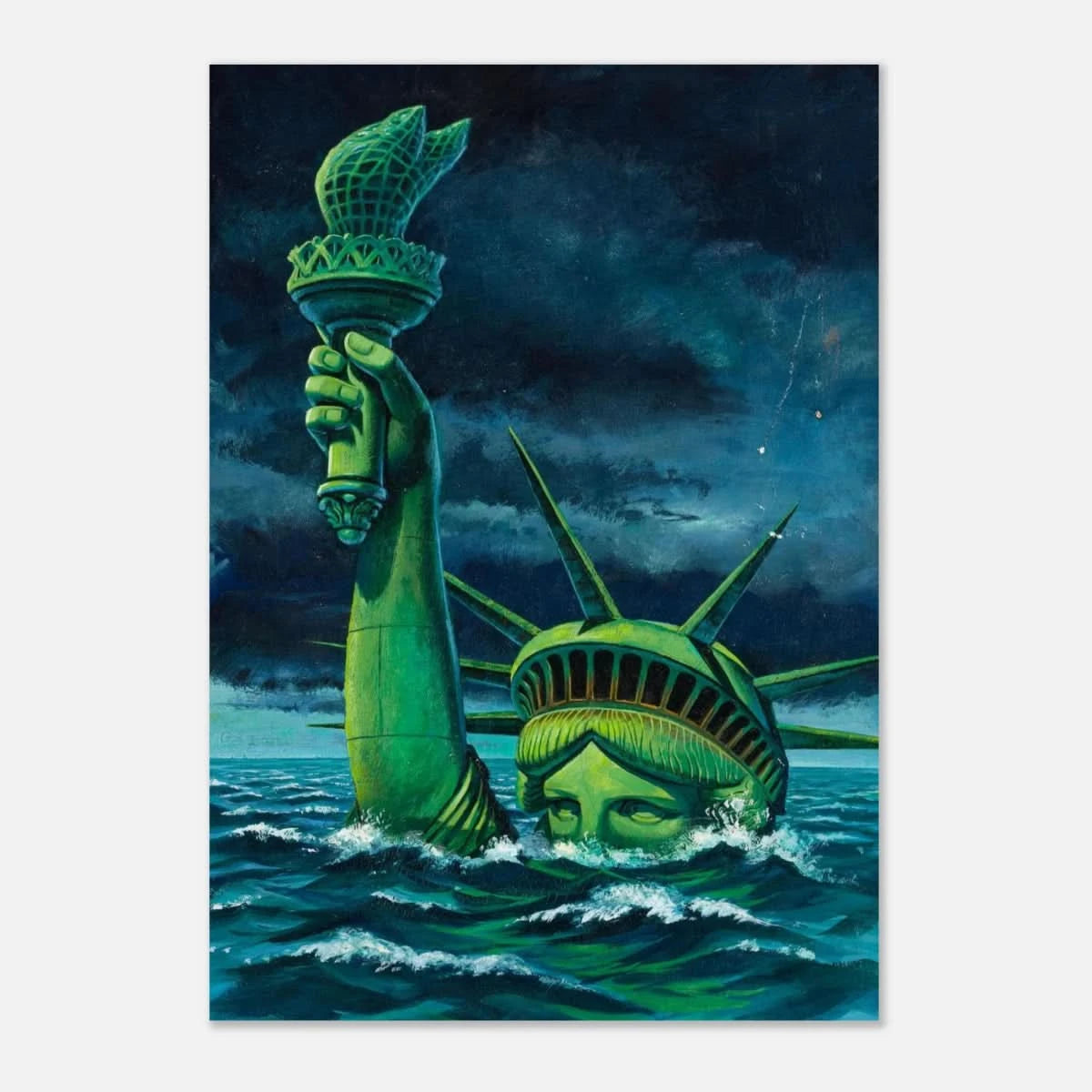 "Liberty Submerged" – Surreal Political Apocalypse Art | Statement Wall Art Print - Aluminum Print - 70x100 cm / 28x40″ - 