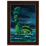 "Liberty Submerged" – Surreal Political Apocalypse Art | Statement Wall Art Print - Framed Canvas - 20x30 cm / 8x12″ - Dark wood frame