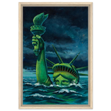 "Liberty Submerged" – Surreal Political Apocalypse Art | Statement Wall Art Print - Framed Canvas - 40x60 cm / 16x24″ - Wood frame