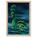 "Liberty Submerged" – Surreal Political Apocalypse Art | Statement Wall Art Print - Framed Canvas - 30x45 cm / 12x18″ - Wood frame