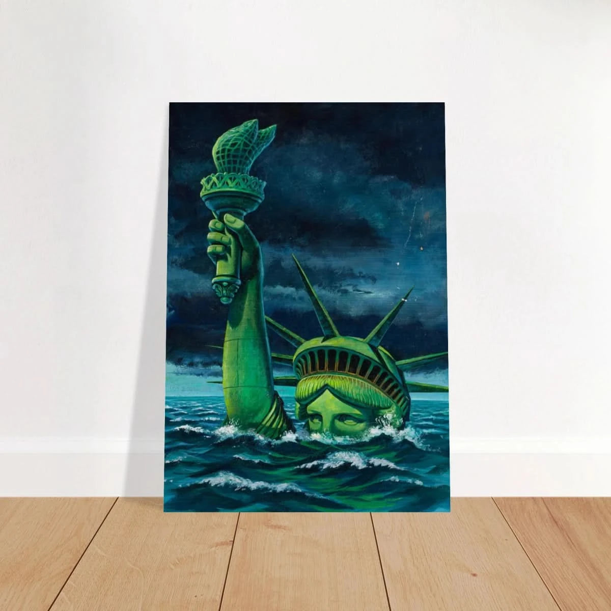 "Liberty Submerged" – Surreal Political Apocalypse Art | Statement Wall Art Print - Brushed Aluminum Print - 70x100 cm / 28x40″ - 