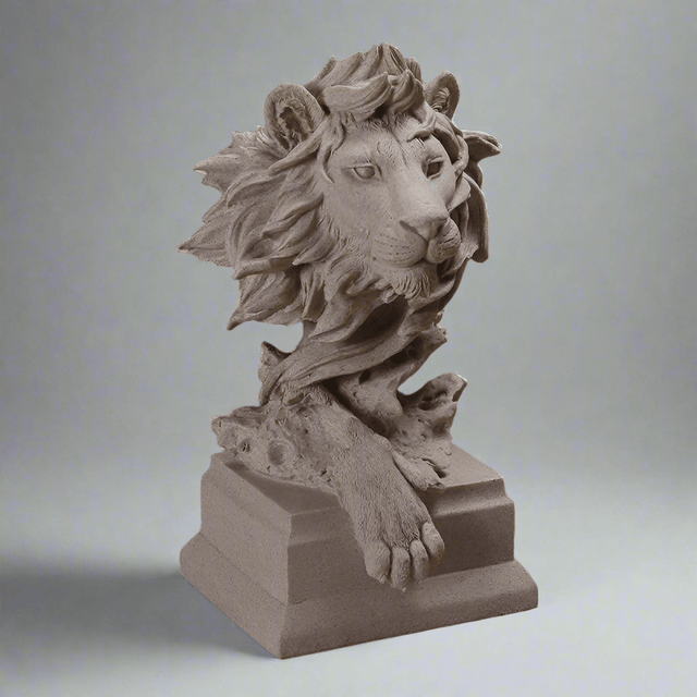 Lion Head Wall Sculpture – Modern Resin Art Décor - Grey - 