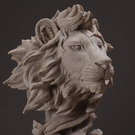 Lion Head Wall Sculpture – Modern Resin Art Décor - Grey - 